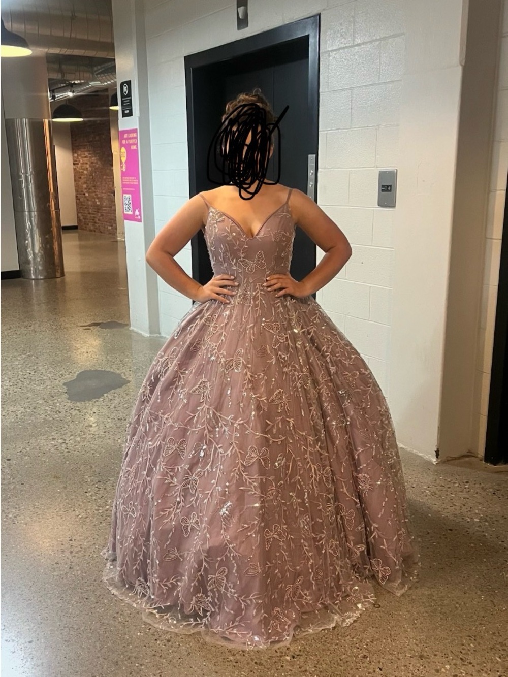 Spaghetti-Strap Sequined Butterfly Formal Dress - Mauve Pink